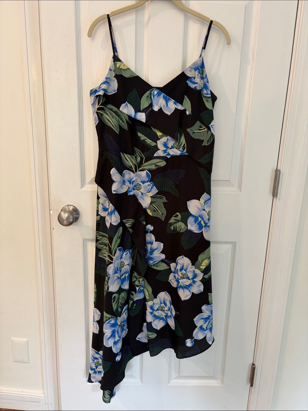 Banana Republic Black Slip Dress with Blue & Green Floral Print